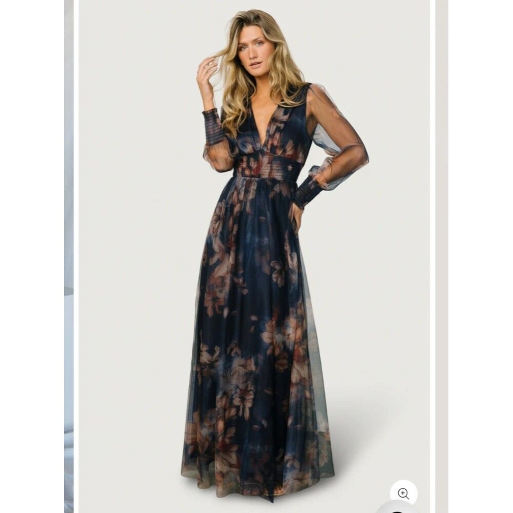 NWT Baltic Born Blue Floral Layla Tulle Maxi Dress sz M Wedding Bridesmaid